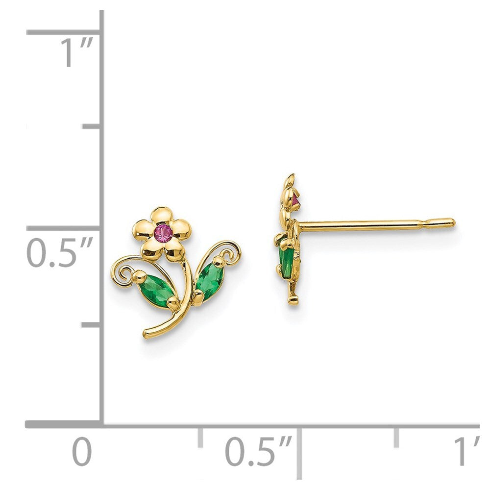 14k Yellow Gold Cubic Zirconia Children's Flower Stud Earrings