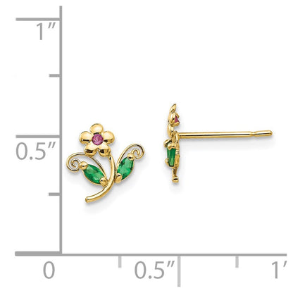 14k Yellow Gold Cubic Zirconia Children's Flower Stud Earrings