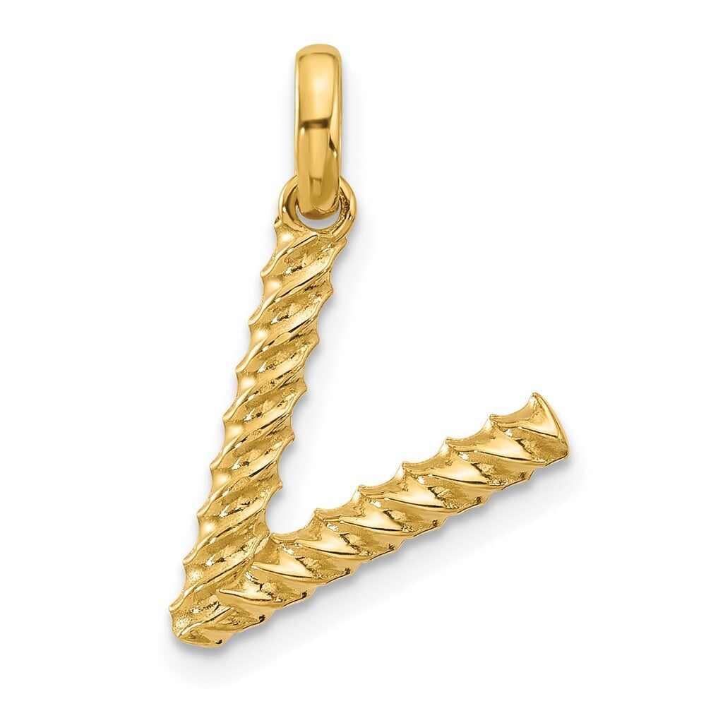 14k Yellow Gold Fancy Twist Letter V Pendant for Women