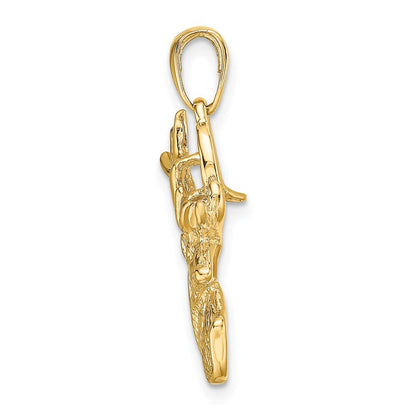 14k Yellow Gold Polished Deer Head Charm Pendant for Women