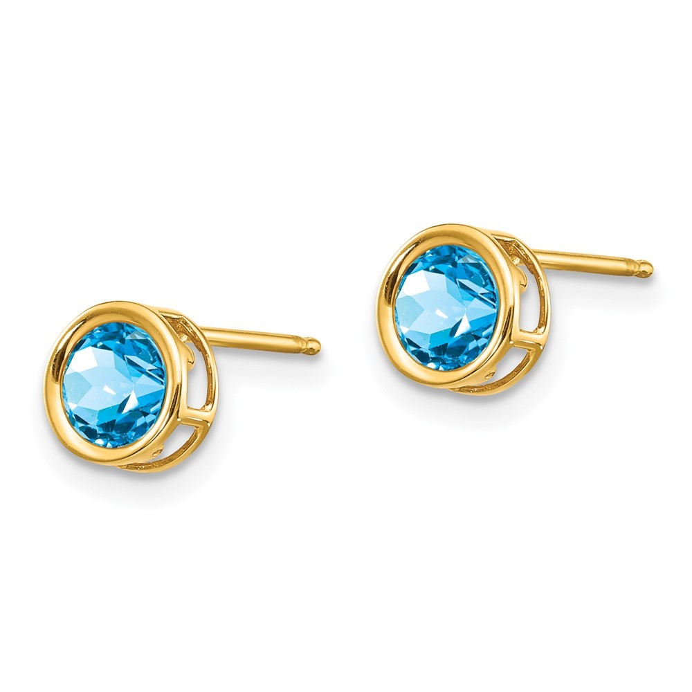 14k Yellow Gold 5mm Blue Topaz Bezel Set Stud Earrings