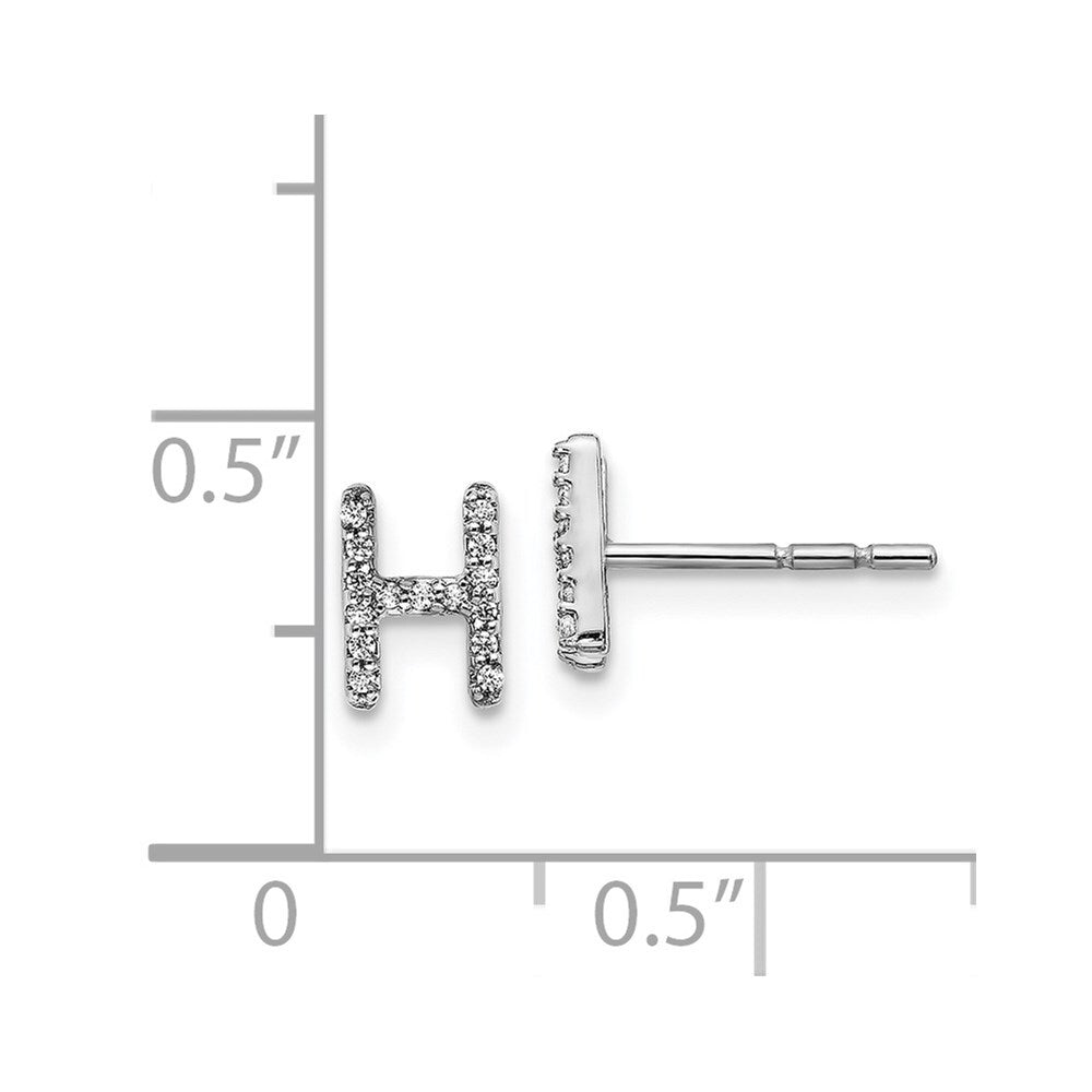 14k White Gold Diamond Initial H Stud Earrings Gift for Women