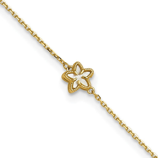 14k Yellow Gold Polished Mother of Pearl Flower 10" Anklet