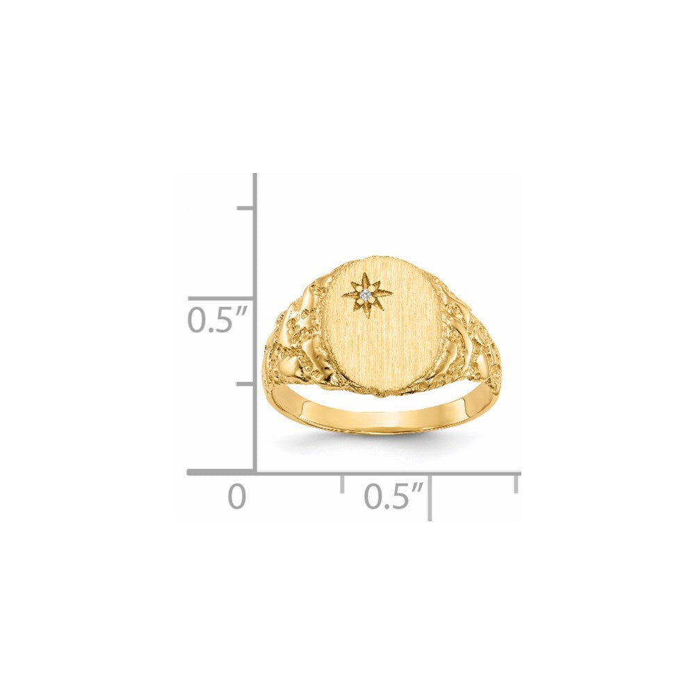 14K Yellow Gold 11.0x9.0mm Closed Back AA Diamond Signet Ring