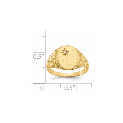 14K Yellow Gold 11.0x9.0mm Closed Back AA Diamond Signet Ring