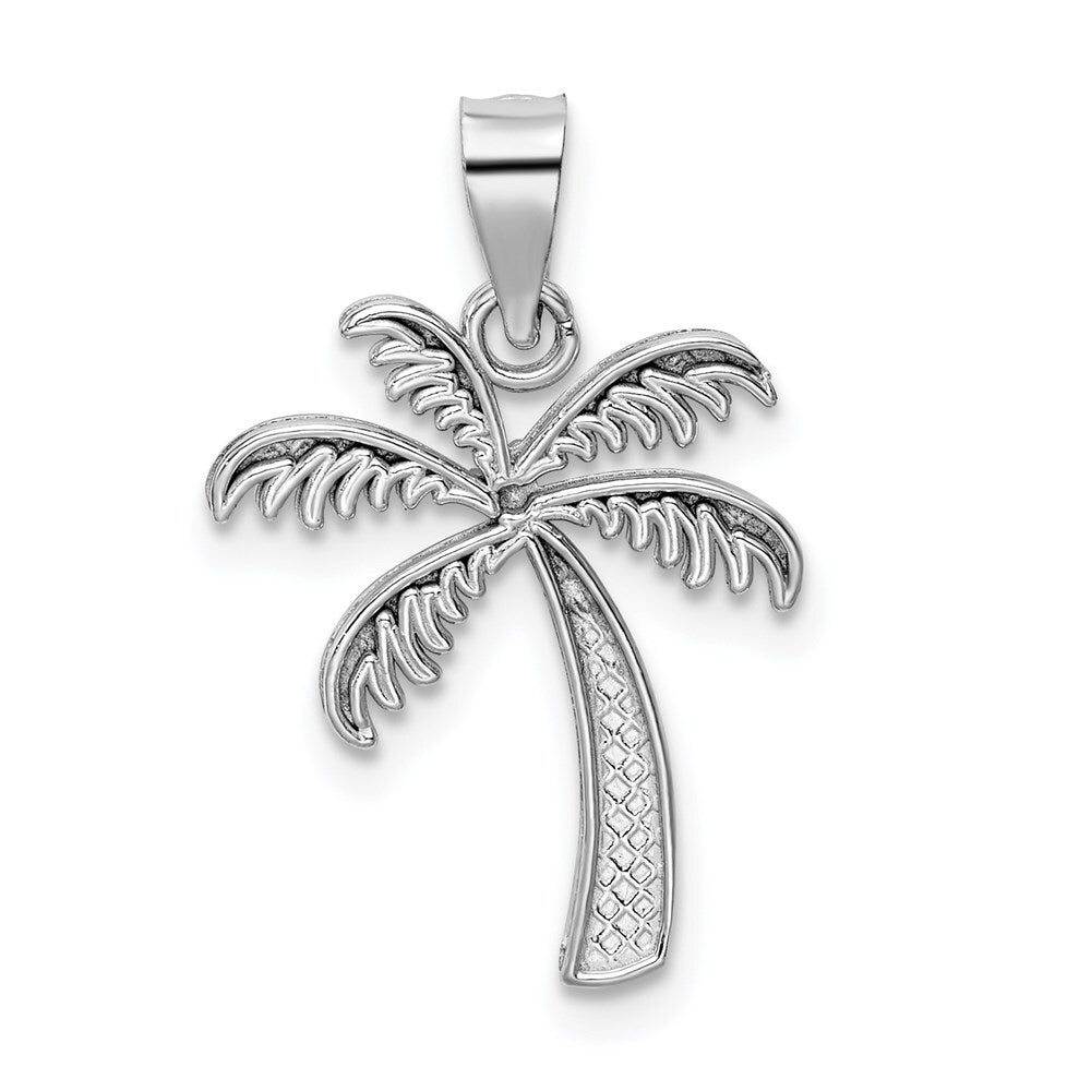 14k White Gold Polished Palm Tree Pendant for Women