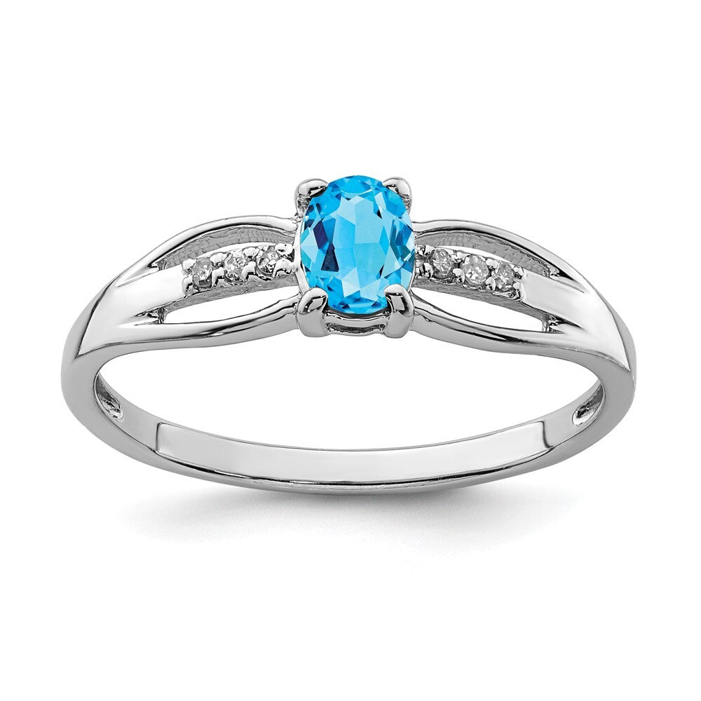 Sterling Silver Rhod-plated Diamond Light Swiss Blue Topaz Ring Size 6