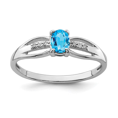 Sterling Silver Rhod-plated Diamond Light Swiss Blue Topaz Ring Size 6
