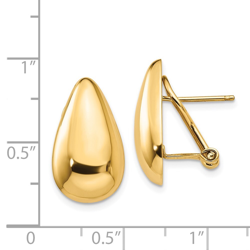 14k Yellow Gold Polished Teardrop Omega Back Stud Earrings