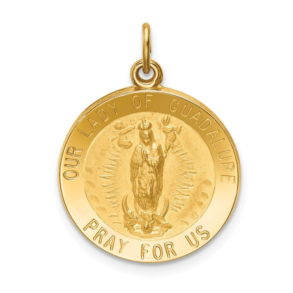 14k Yellow Gold Solid Polished/Satin Round Our Lady of Guadalupe Medal Pendant