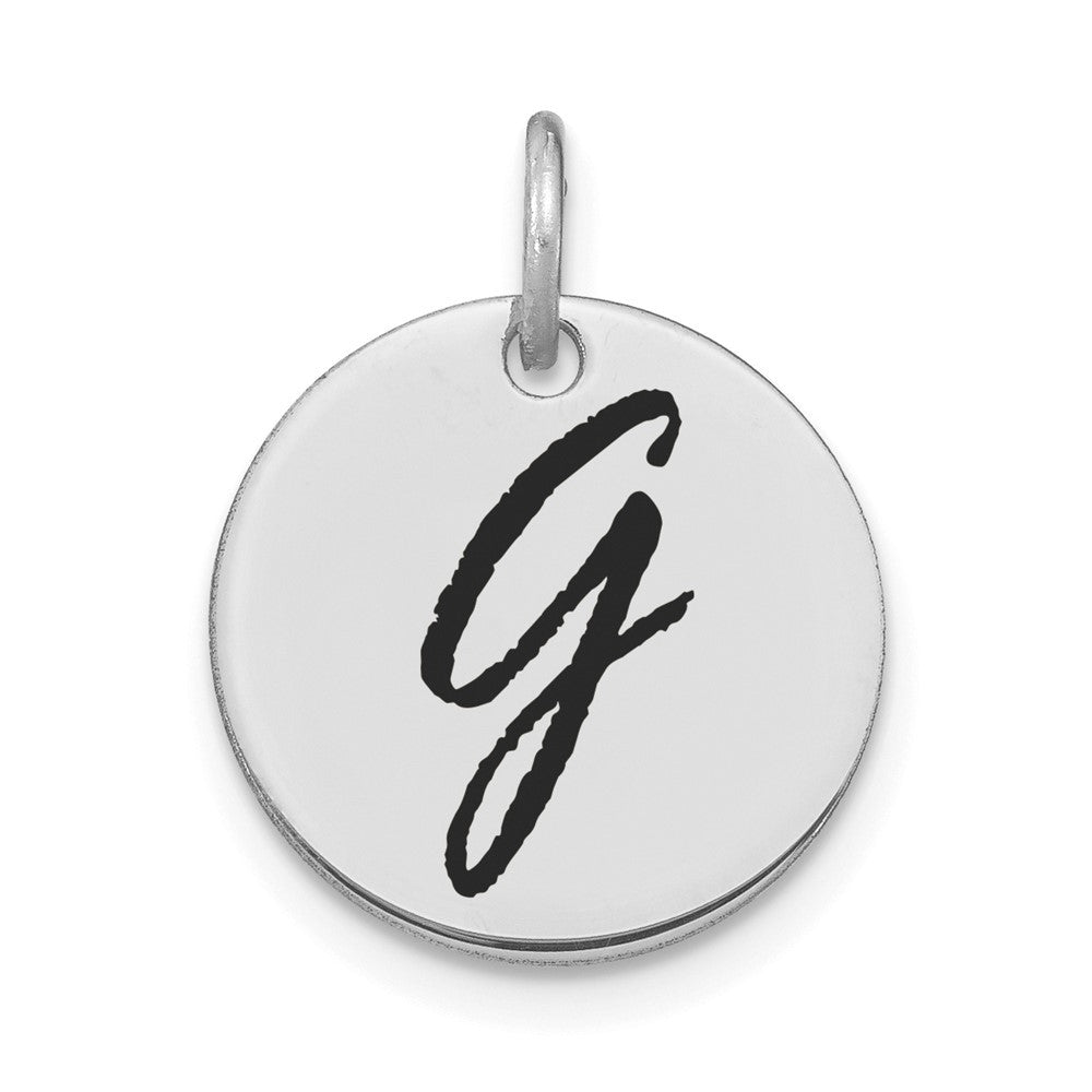 14K White Polished Black Enamel Letter G Initial Disk Charm
