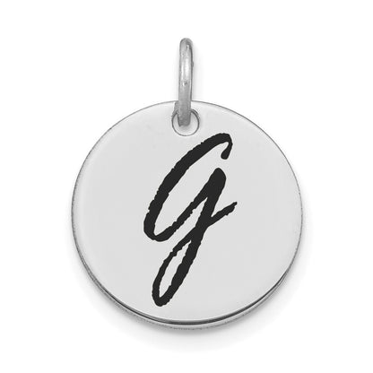 14K White Polished Black Enamel Letter G Initial Disk Charm