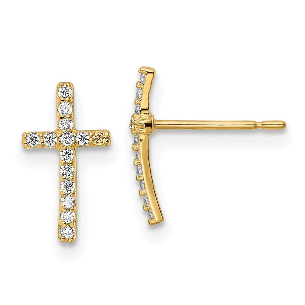 14k Yellow Gold Cubic Zirconia Cross Stud Earrings Gift for Women
