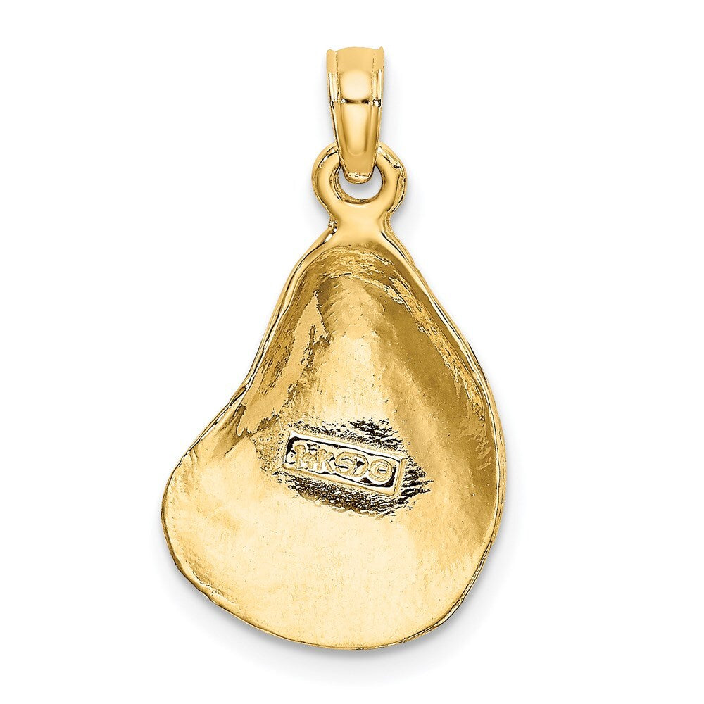 14k Yellow Gold Textured and Polished Oyster Shell Charm Pendant for Women
