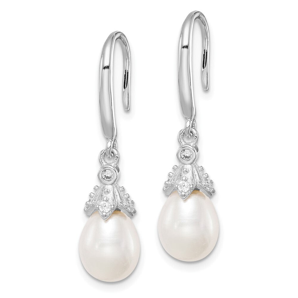 Sterling Silver White Teardrop Cultured Pearl & Cubic Zirconia Dangle Earrings