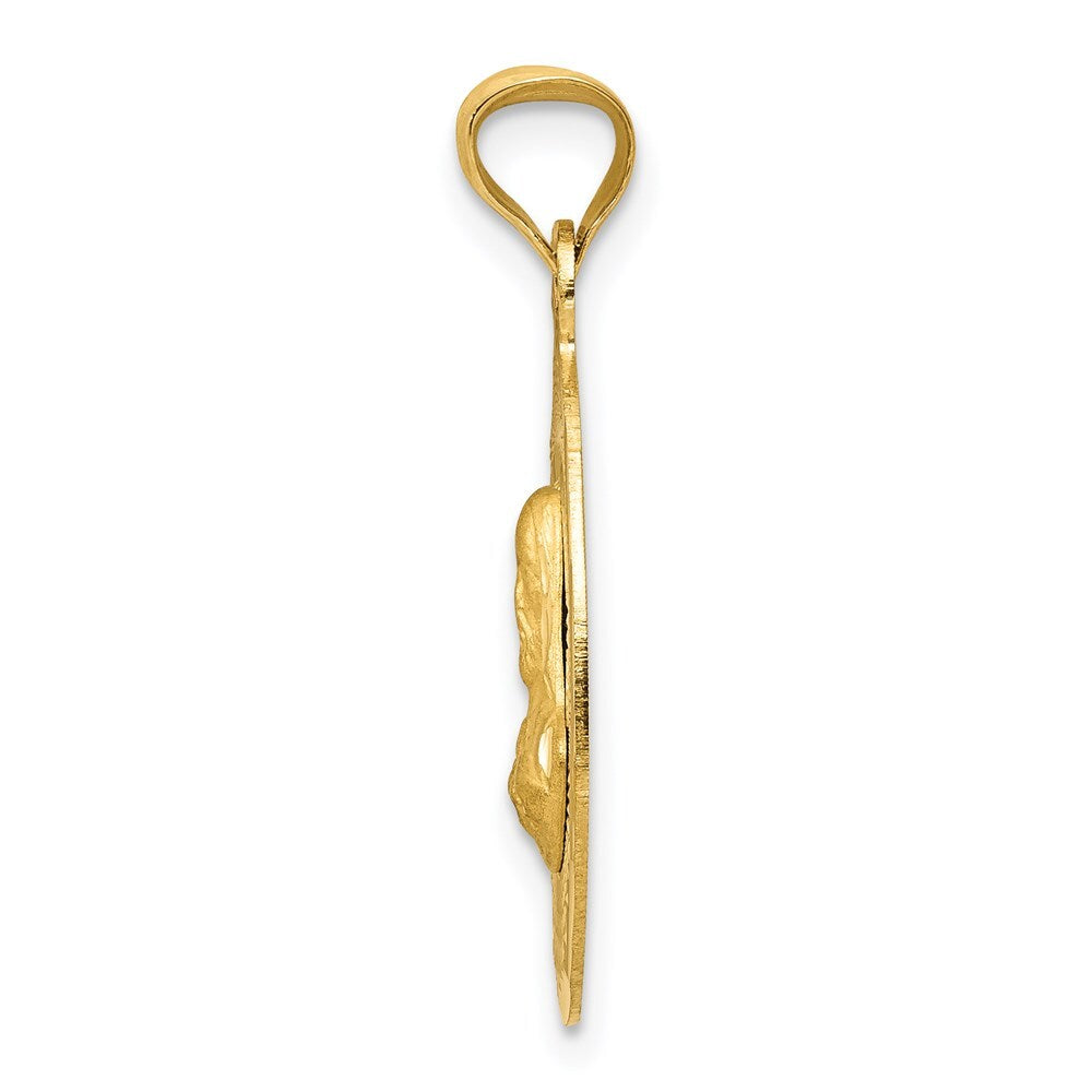 14k Yellow Gold Polished Diamond-Cut Sagrado Corazon Oval Pendant for Women