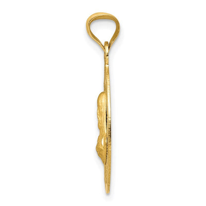 14k Yellow Gold Polished Diamond-Cut Sagrado Corazon Oval Pendant for Women