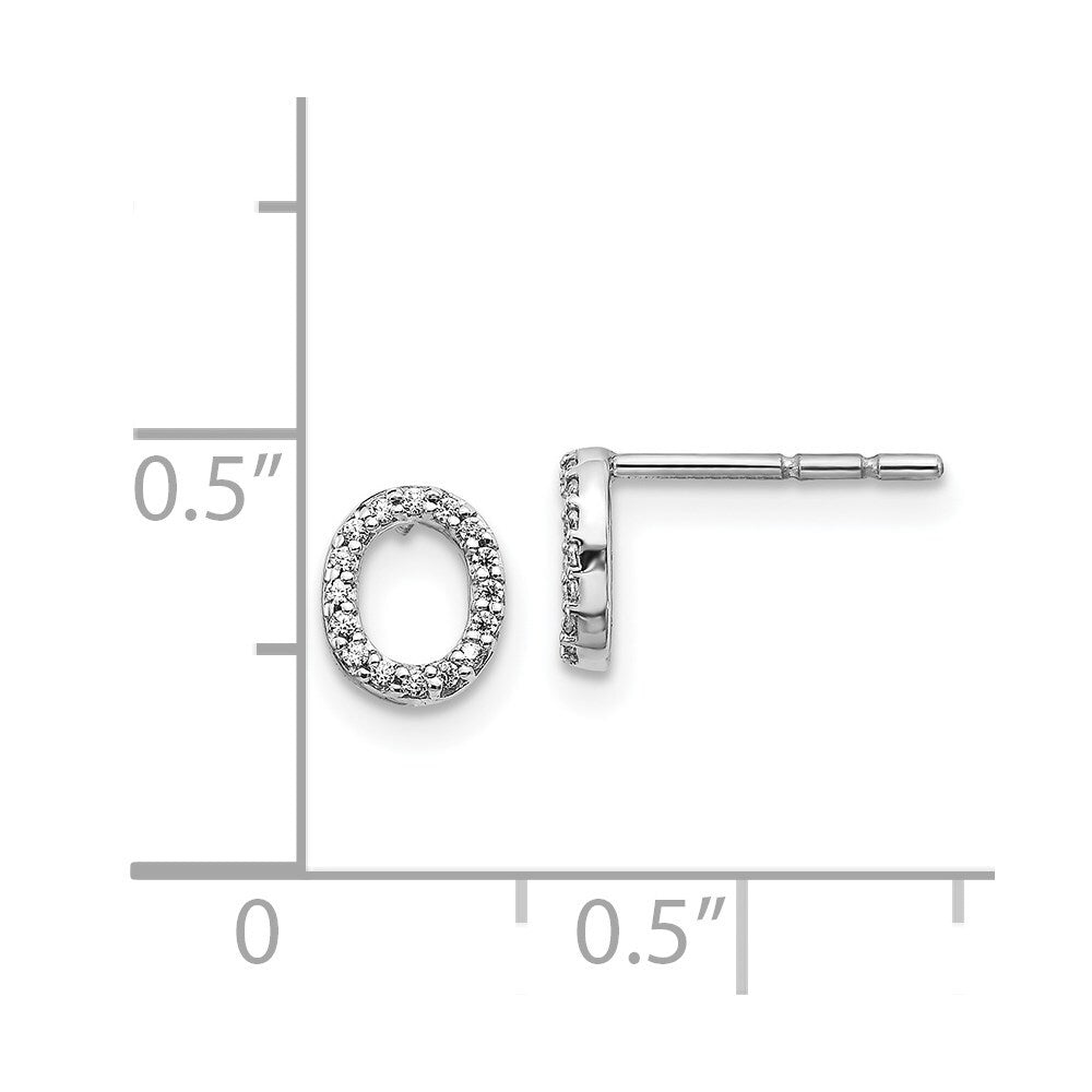 14k White Gold Diamond Initial O Stud Earrings Gift for Women