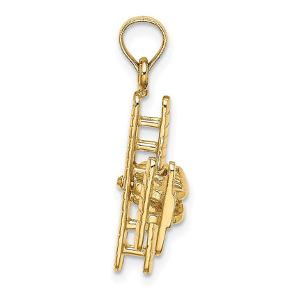 14k Yellow Gold 3-D Bi-Plane with Ribbed Wings Charm Pendant