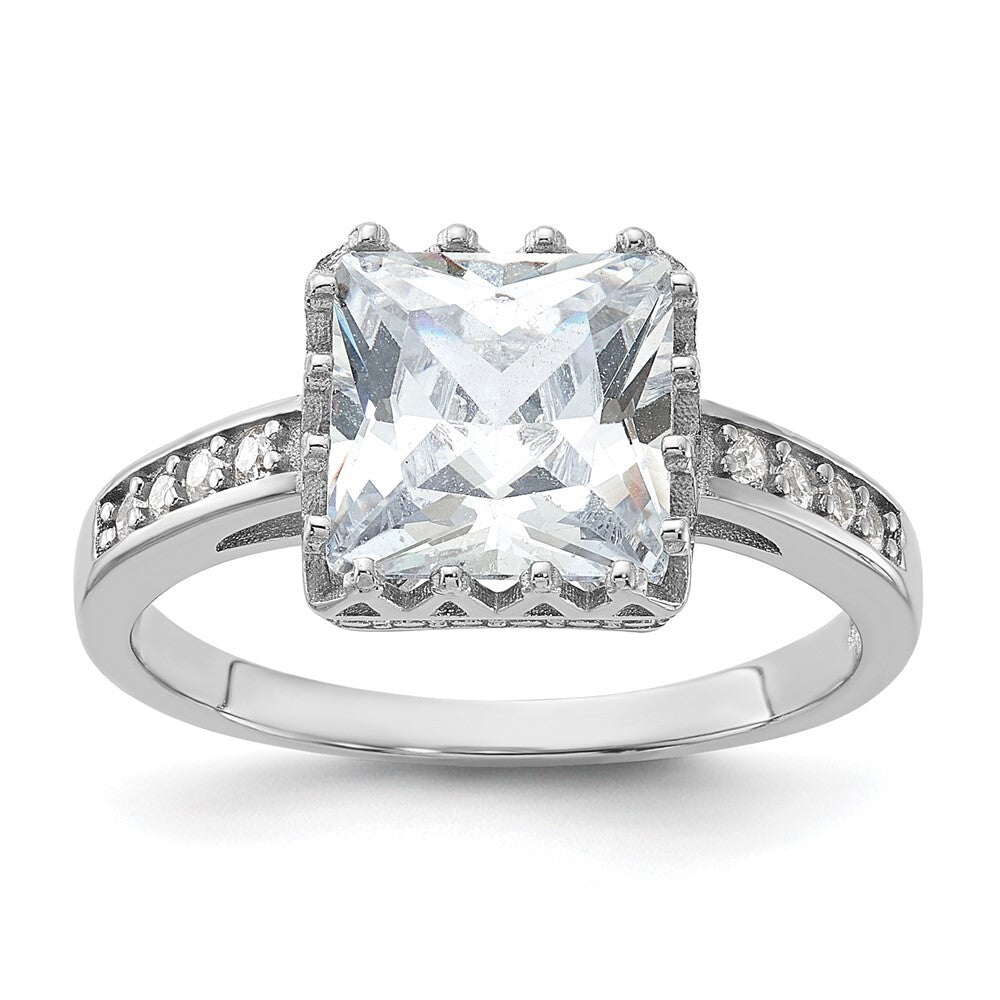 Sterling Silver Rhodium-plated Polished Cubic Zirconia Ring Size 8