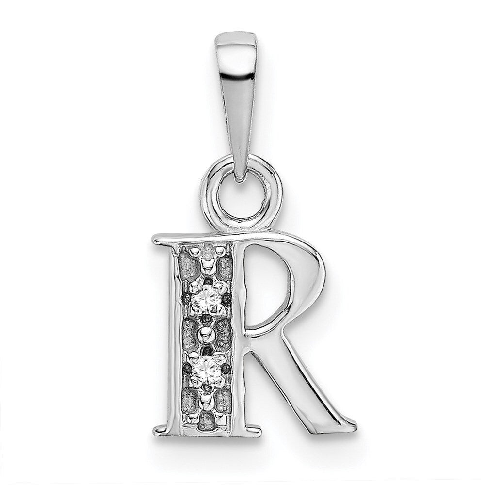 14k White Gold Rhodium-plated Diamond Letter R Initial Pendant for Women