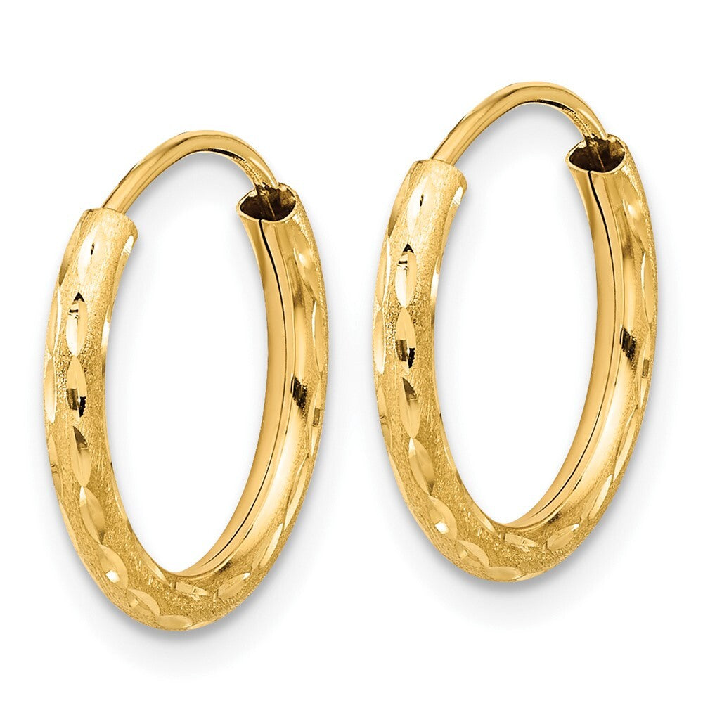 14k Yellow Gold Polished and Satin Diamond-Cut 2.00mm Endless Hoop Earrings
