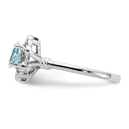Sterling Silver Rhodium-plated Aquamarine & Diamond Ring