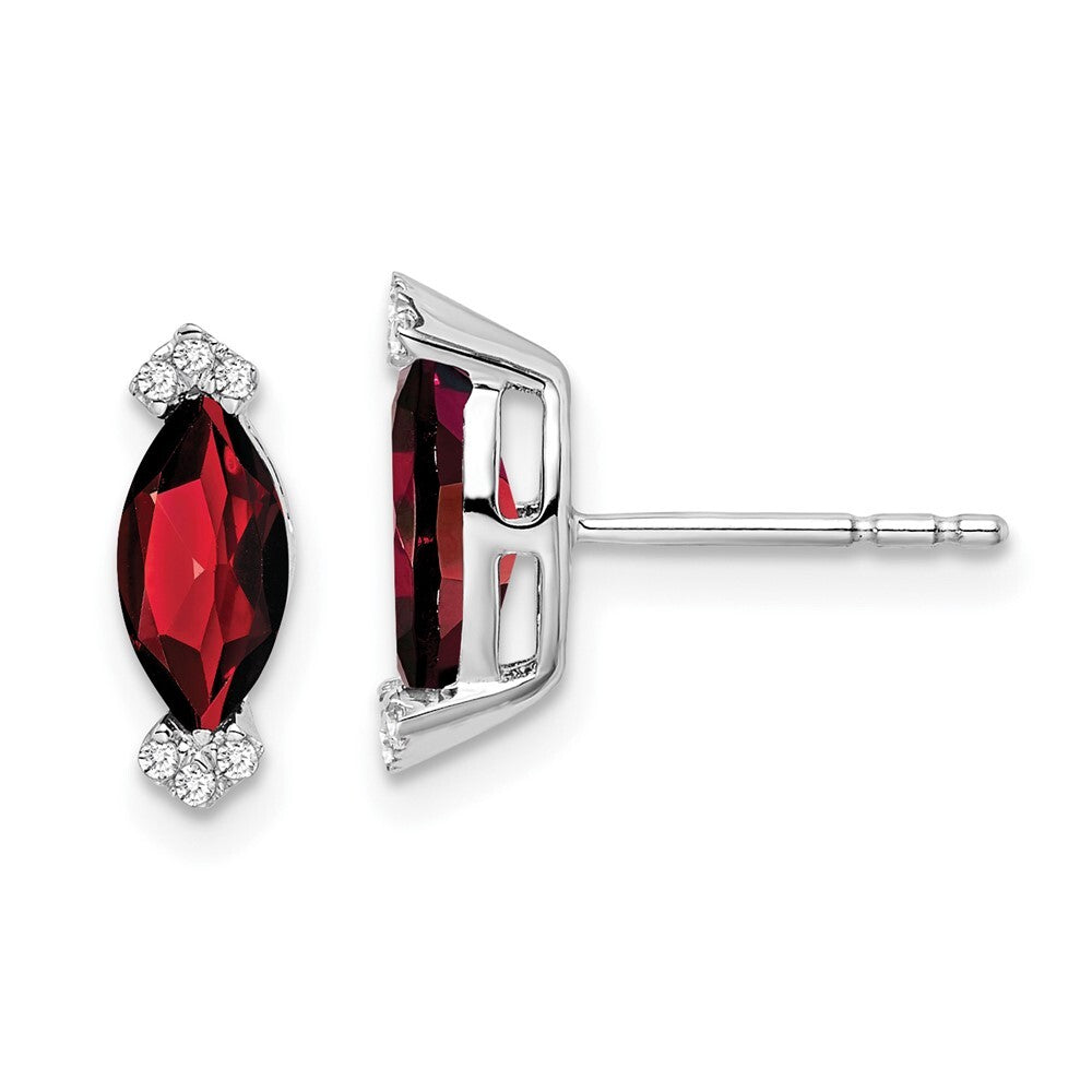 14k White Gold Marquise Garnet and Diamond Stud Earrings Gift for Women