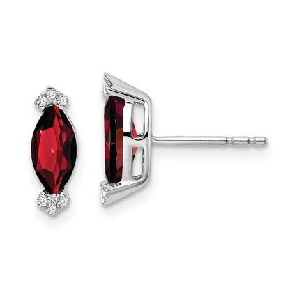 14k White Gold Marquise Garnet and Diamond Stud Earrings Gift for Women