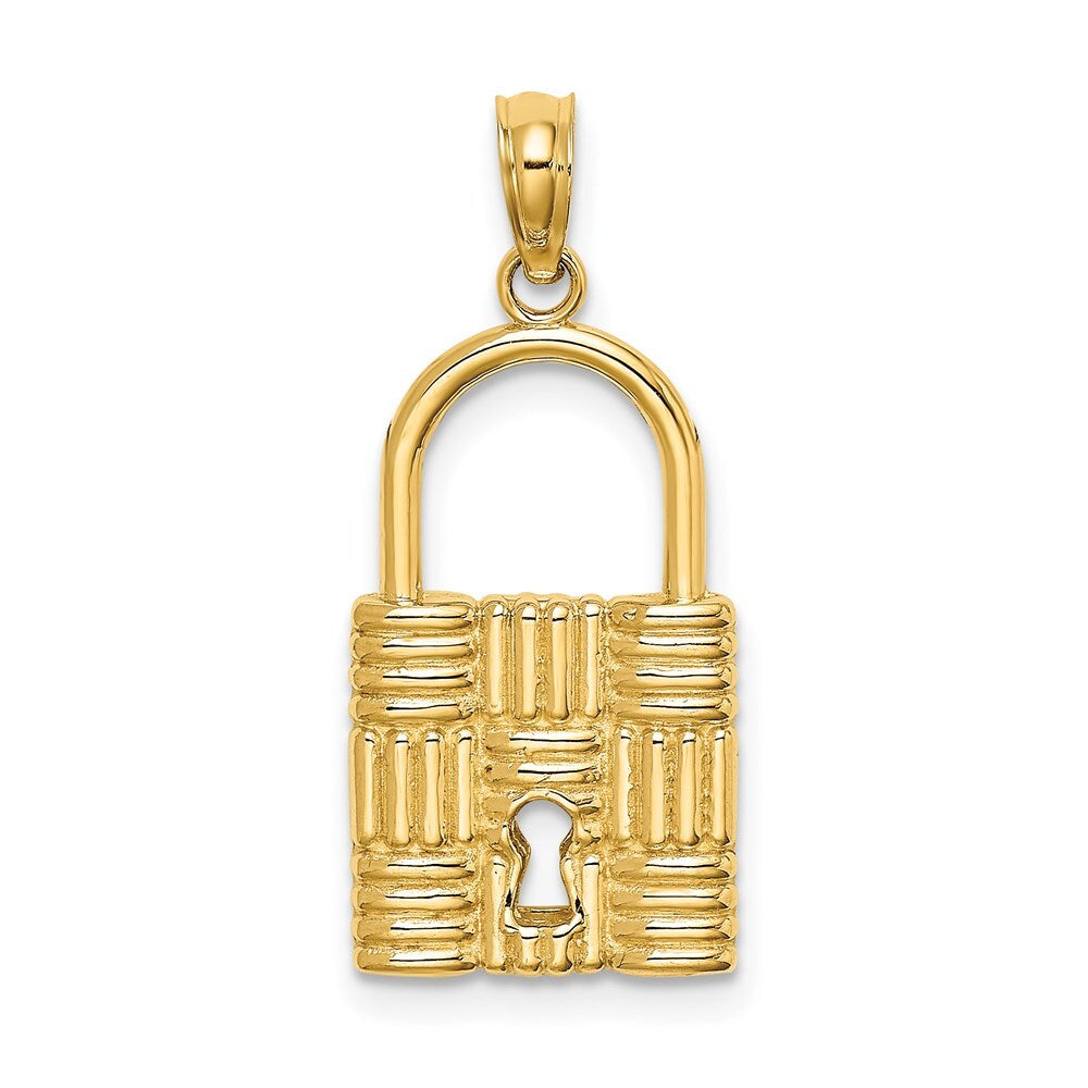 14k Yellow Gold 3-D Padlock Key Hole Charm