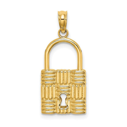 14k Yellow Gold 3-D Padlock Key Hole Charm