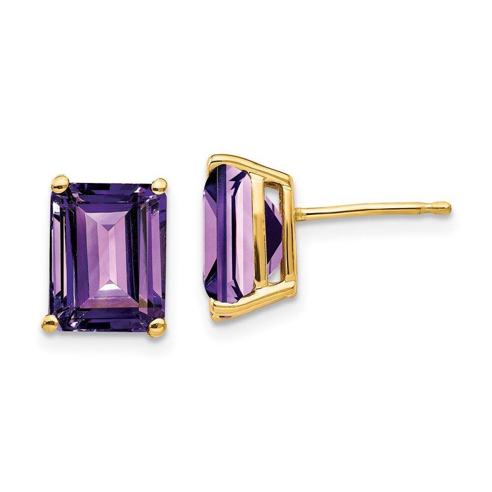 14k Yellow Gold 9x7mm Emerald Cut Amethyst Stud Earrings Gift for Women