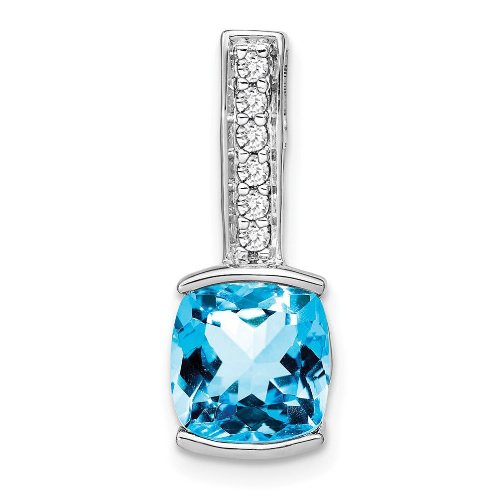 14k White Gold Cushion Blue Topaz and Diamond Pendant for Women