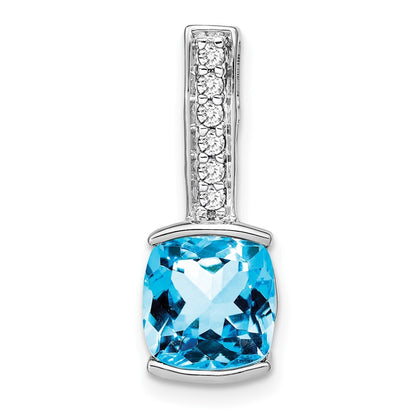 14k White Gold Cushion Blue Topaz and Diamond Pendant for Women