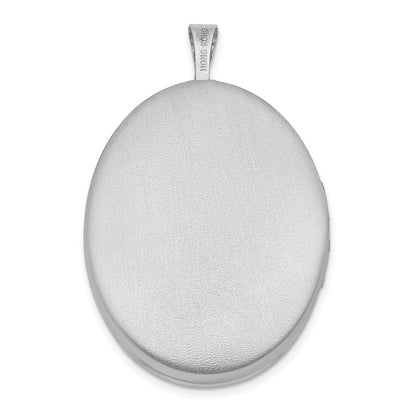 Sterling Silver RH 26mm Satin Polished Enameled Flower Diamond-Cut Oval Locket
