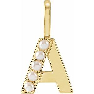 14k Yellow Gold Cultured White Freshwater Pearl Initial A Charm Pendant