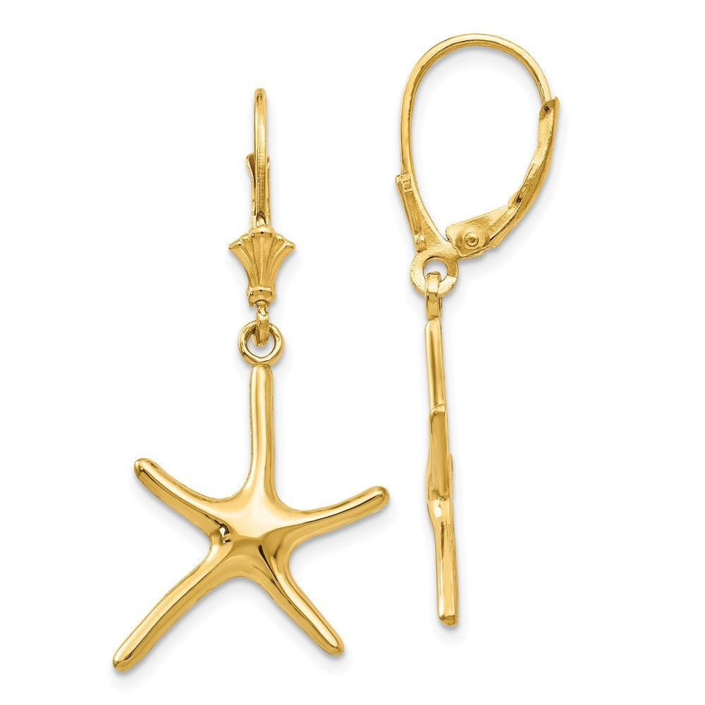 14k Yellow Gold Dancing Starfish Drop Dangle Earrings
