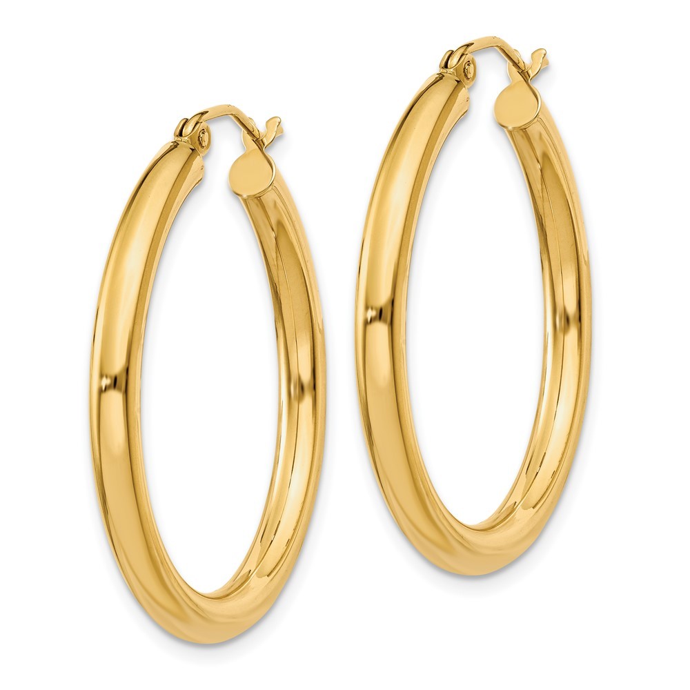 14k Yellow Gold Polished 3mm Lightweight Tube Hoop Earrings