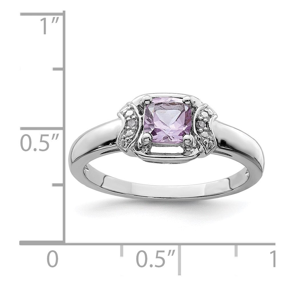 Sterling Silver Rhodium Diamond & Pink Quartz Ring