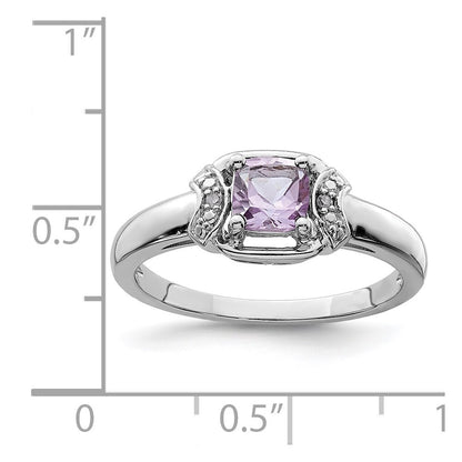 Sterling Silver Rhodium Diamond & Pink Quartz Ring