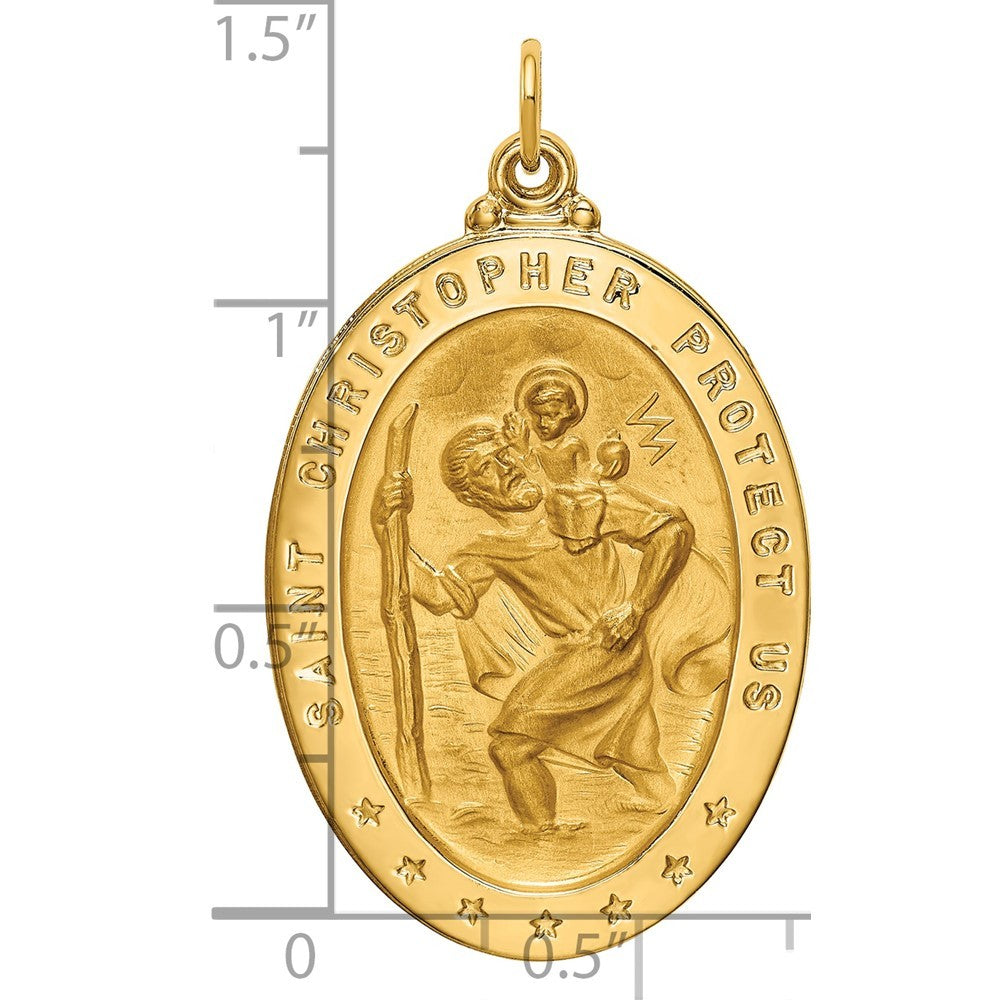 14k Yellow Gold Solid Polished Satin Large Oval St. Christopher Medal