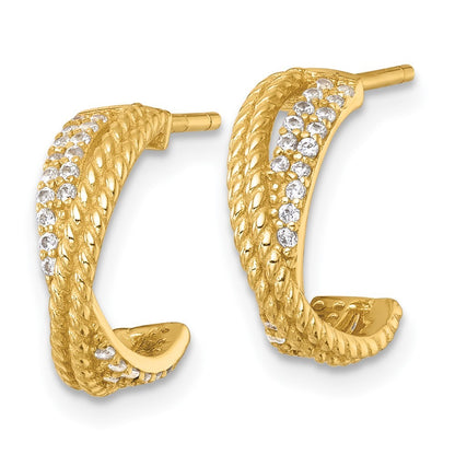 Sterling Silver Gold-Tone Polished and Twisted CZ -X- C-Hoop Earrings