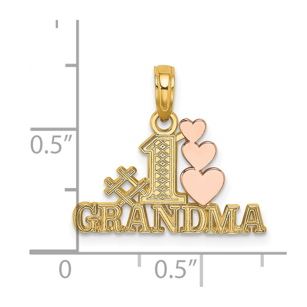 14k Two-Tone #1 GRANDMA with Three Hearts Charm