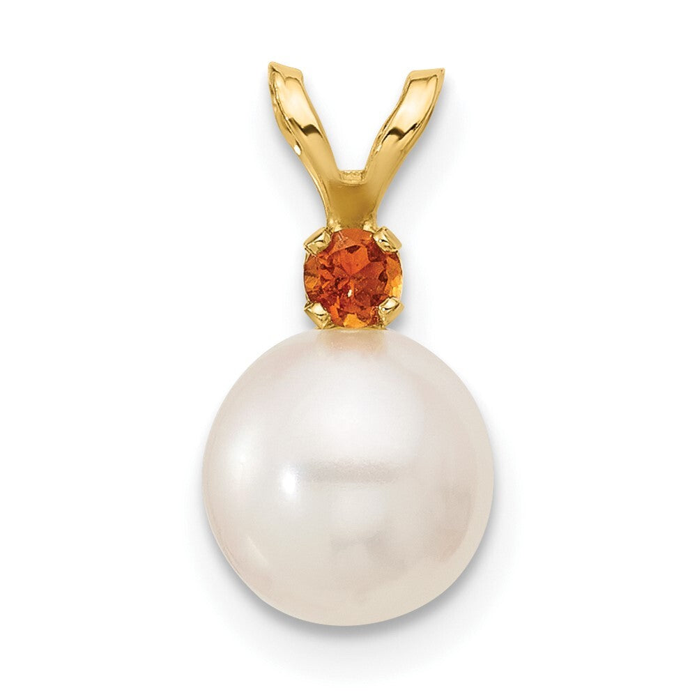 14k Yellow Gold 7-7.5mm White Round Freshwater Cultured Pearl & itrine Pendant