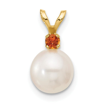 14k Yellow Gold 7-7.5mm White Round Freshwater Cultured Pearl & itrine Pendant