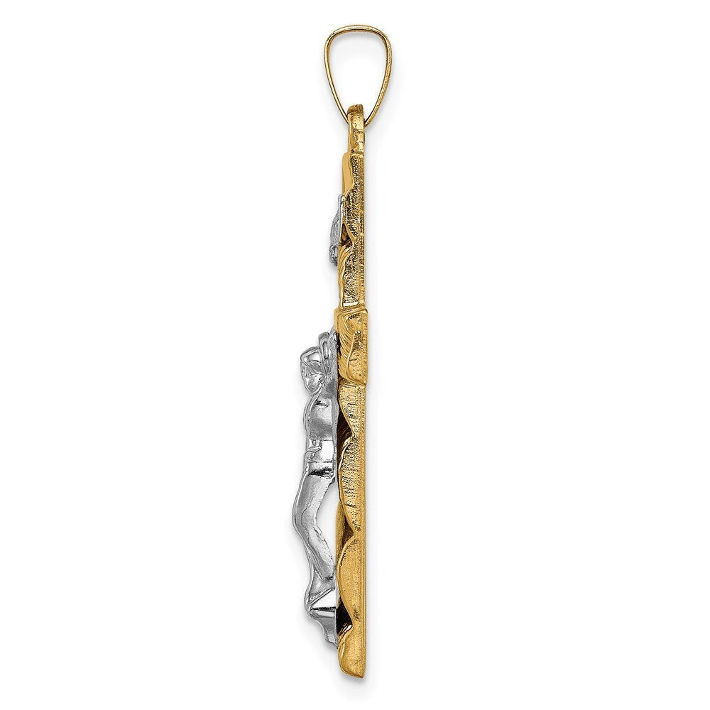 14k Two-tone Gold Hollow Polished Textured Latin Crucifix Pendant