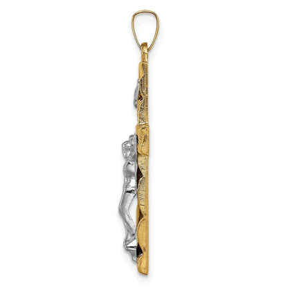 14k Two-tone Gold Hollow Polished Textured Latin Crucifix Pendant