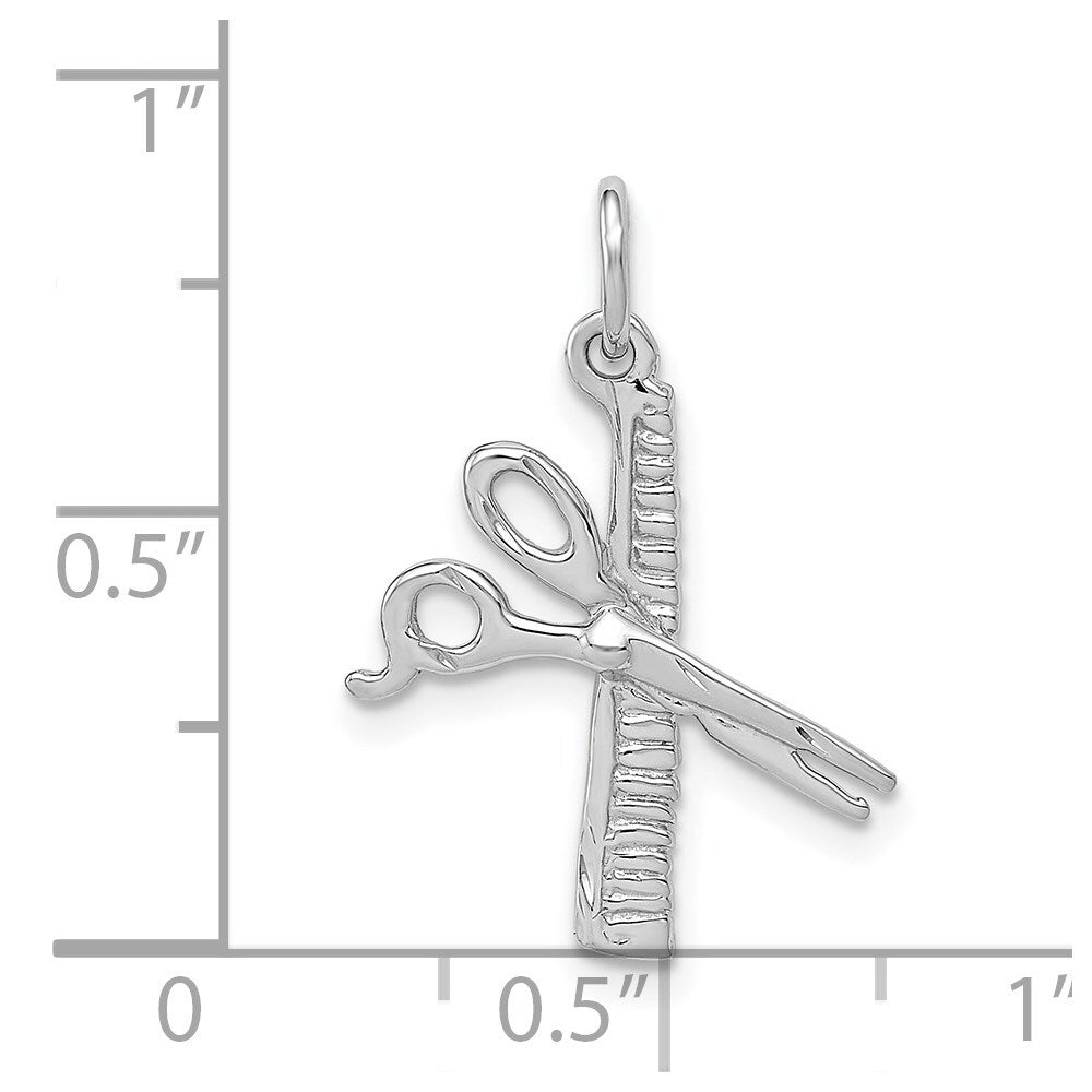 14k White Gold Satin Diamond-cut Comb and Scissors Charm Pendant for Women