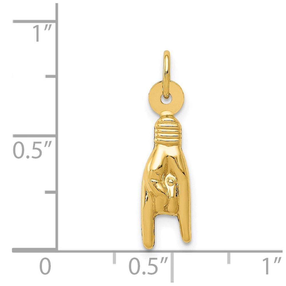 14k Yellow Gold 3D Rock On Sign Charm Pendant for Women