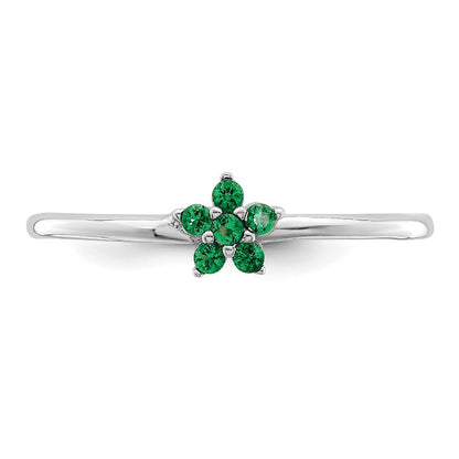 Sterling Silver Rhodium-plated Polished Green CZ Flower Ring Size 7